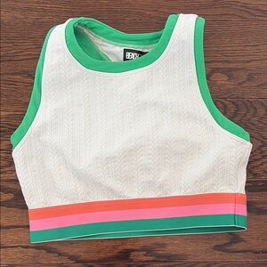 Beach Riot White and Green Crop Top with Pink Stripe